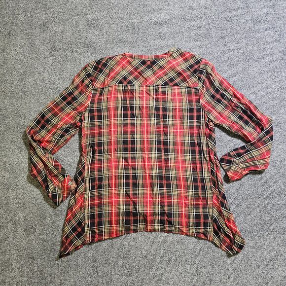 J Jill Top Shirt Womens Small Petite Red Plaid Long Sleeve V Neck Button Classic - Picture 8 of 9